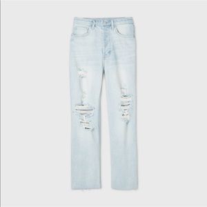 High-Rise Distressed Straight Jeans